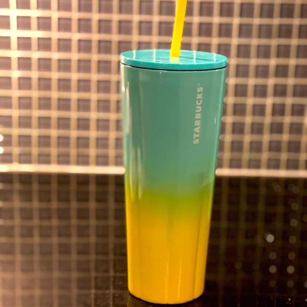 NWT💙💛Starbucks Summer 2021 Blue & Yellow Puffy Stainless S. Venti Tumbler & 🎁 - Picture 1 of 4